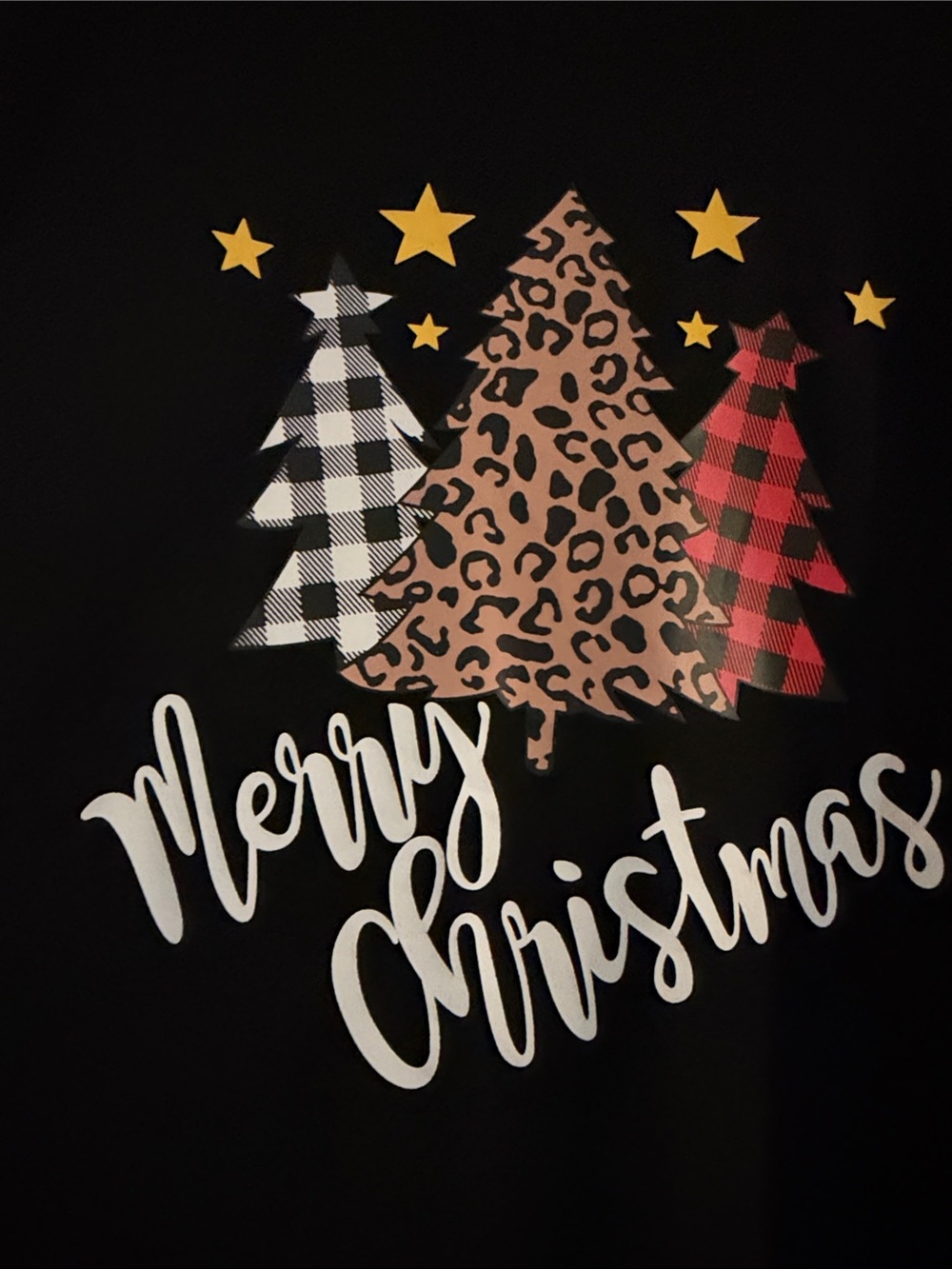 SHEIN Black Short-Sleeve 'Merry Christmas' Tee with Plaid & Leopard Trees